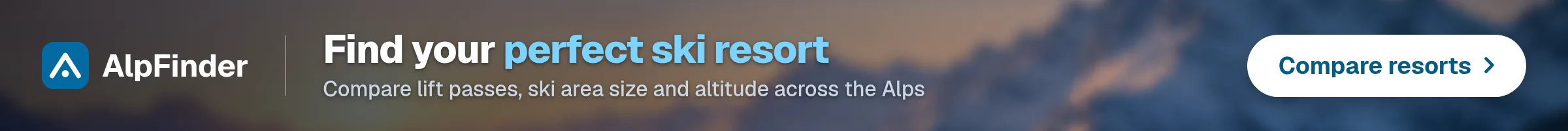 AlpFinder: Find your perfect ski resort. Compare lift passes, ski area size and altitude across the Alps. Compare resorts.